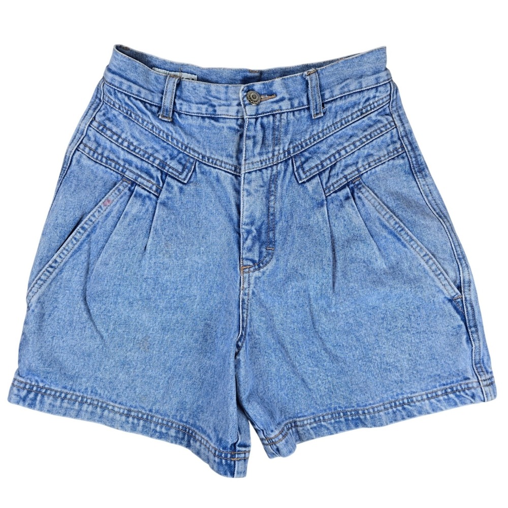 Nuovo Vintage 80s High Waisted Pleated Denim Shorts Light Wash Size 5